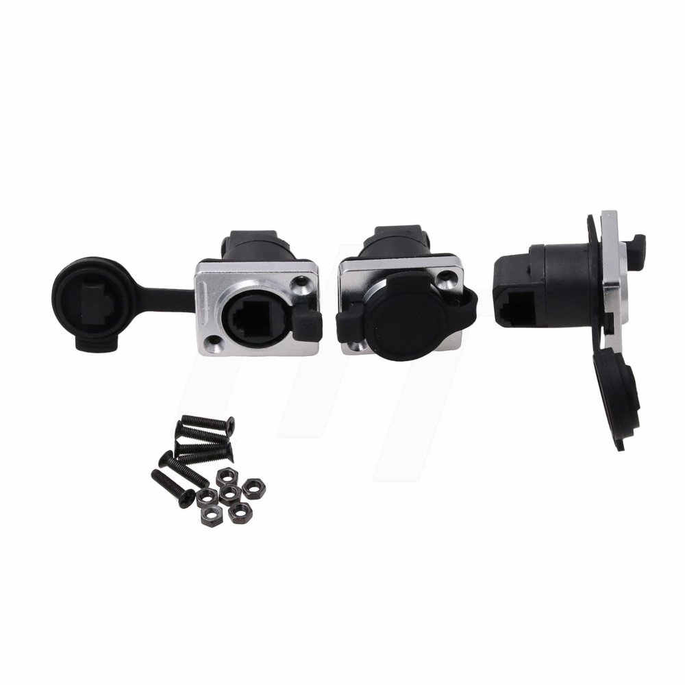 HangTon 3pcs Waterproof RJ45 Connector Ethernet Cat5e Socket Chassis Panel Mount Right Angle Female Receptacle Feedthrough Extension