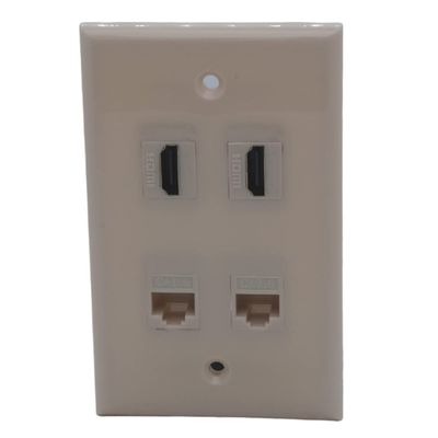 1Gang Colorful 2 Ports HDMI 2 Ports CAT6 RJ45 Female To Female Wall Plate (Ivory)