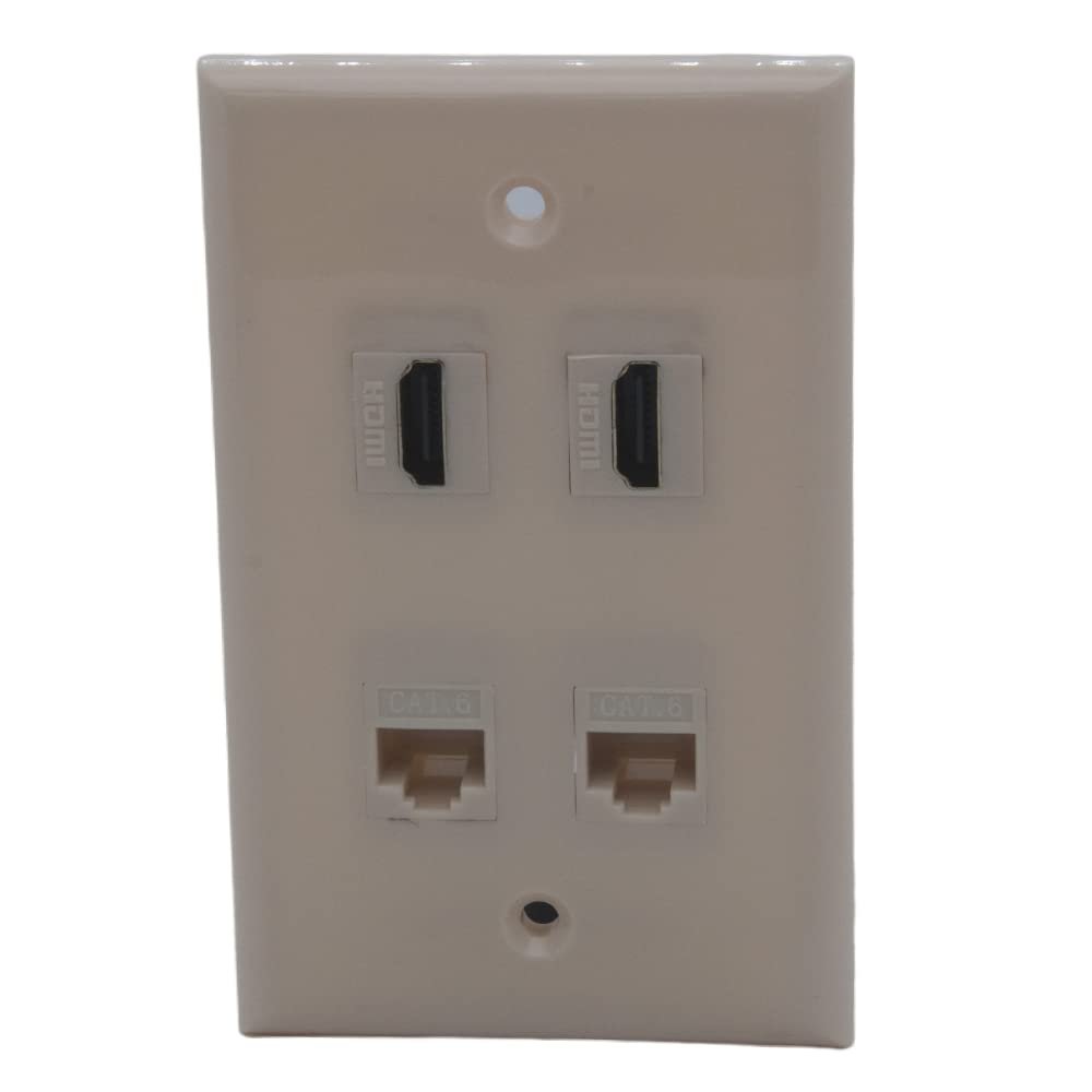 1Gang Colorful 2 Ports HDMI 2 Ports CAT6 RJ45 Female To Female Wall Plate (Ivory)