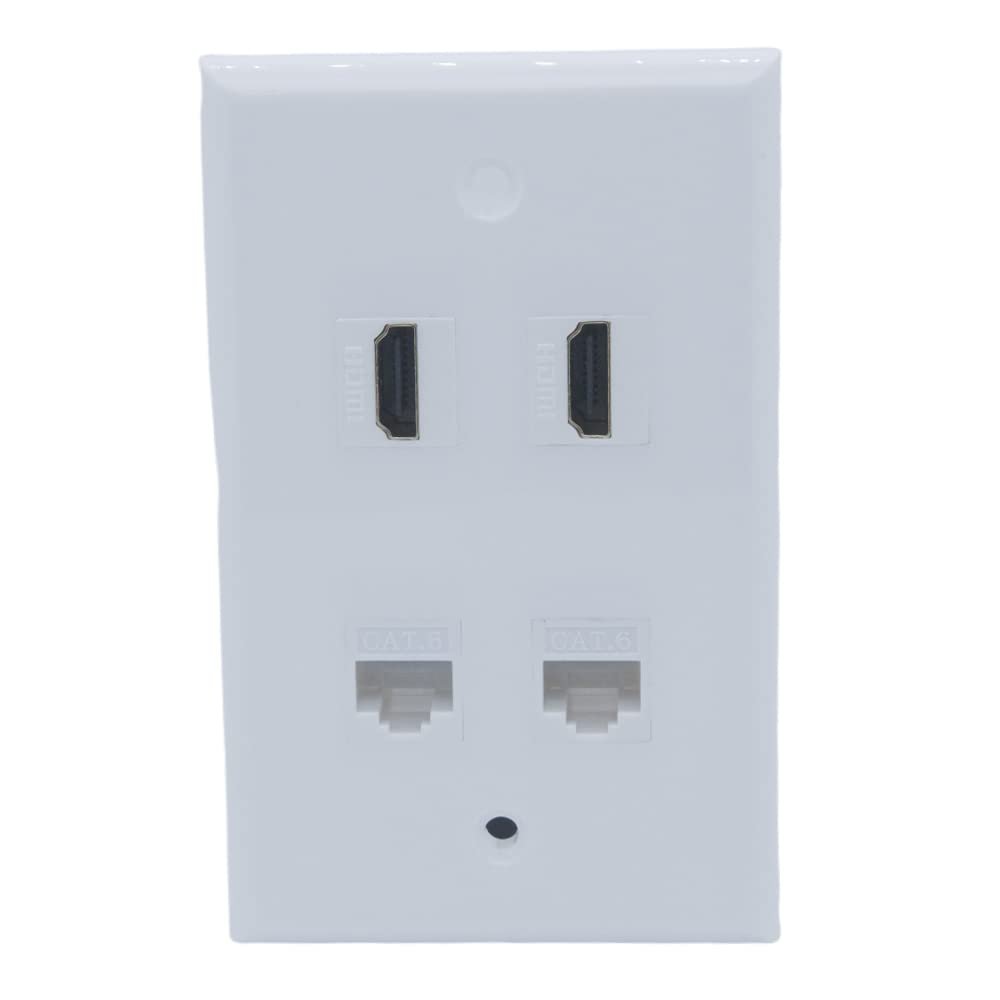 1Gang Colorful 2 Ports HDMI 2 Ports CAT6 RJ45 Female To Female Wall Plate (White)