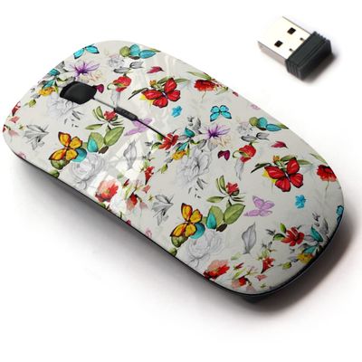 2.4G Wireless Mouse with Cute Pattern Design for All Laptops and Desktops with Nano Receiver - Floral Flowers