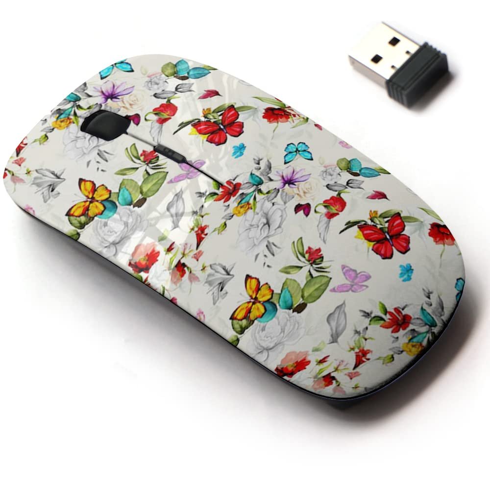 2.4G Wireless Mouse with Cute Pattern Design for All Laptops and Desktops with Nano Receiver - Floral Flowers