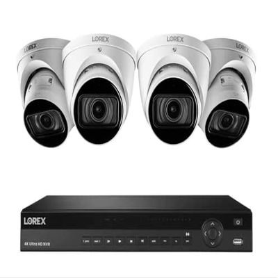 Lorex Nocturnal 3 4K (16 Camera Capable) 4TB Wired NVR System with Smart IP Dome Cameras, 30FPS Recording, Listen-in Audio and Motorized Varifocal Zoom Lenses - (4 Cam/White)