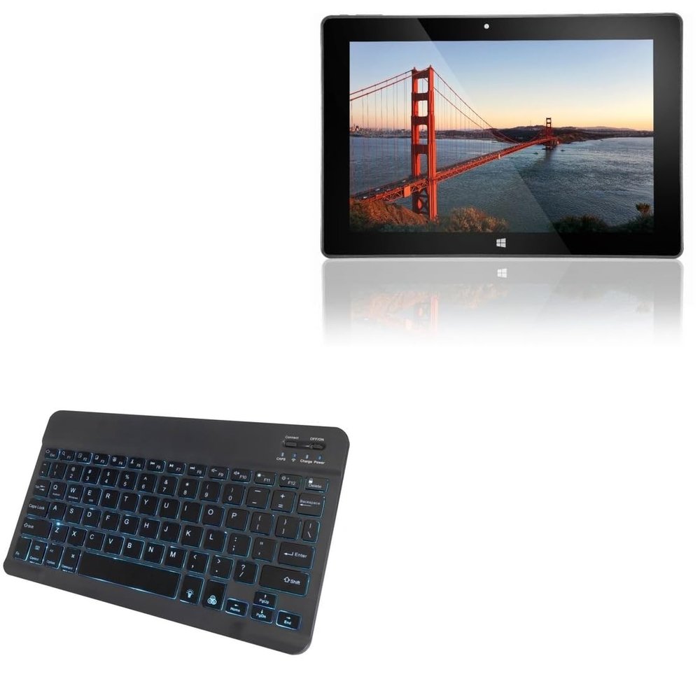 BoxWave Keyboard Compatible with Fusion5 FWIN232 PRO - SlimKeys Bluetooth Keyboard - with Backlight, Portable Slim LED 7 Colors - Jet Black