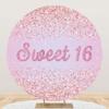 Yeele 7x7ft Sweet 16 Round Birthday Backdrop Rose Pink Happy 16th Birthday Background Bokeh Glitter Pink Spots 16th Birthday Party Backdrops for Photography Sixteen Girl Cake Table Banner Decors view 1