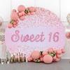 Yeele 7x7ft Sweet 16 Round Birthday Backdrop Rose Pink Happy 16th Birthday Background Bokeh Glitter Pink Spots 16th Birthday Party Backdrops for Photography Sixteen Girl Cake Table Banner Decors view 2