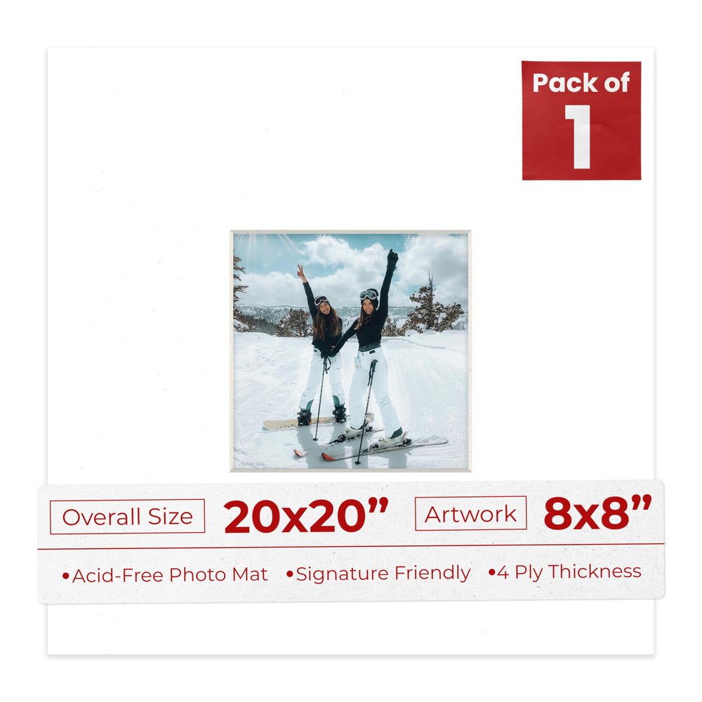 20x20 Mat Bevel Cut for 8x8 Photos - Acid Free Golf Ball Texture Precut Matboard With Backing Board and Crystal Clear, Self Seal Photo Mat Bag - For Pictures, Photos, Framing - 4-ply Thickness