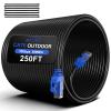 250FT Cat6 Outdoor Ethernet Cable, In-Ground, Heavy Duty Direct Burial, 24AWG CCA Patch Cord, POE, UTP, Waterproof, LLDPE UV Resistant, Network, Internet, LAN, Cat 6 Cable 250 Feet with 25 Cable Ties view 1