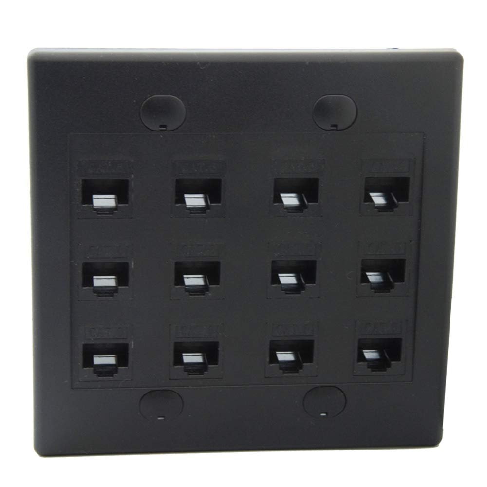 2Gang Colorful 12 Ports CAT6 RJ45 Female To Female Wall Plate (Black)