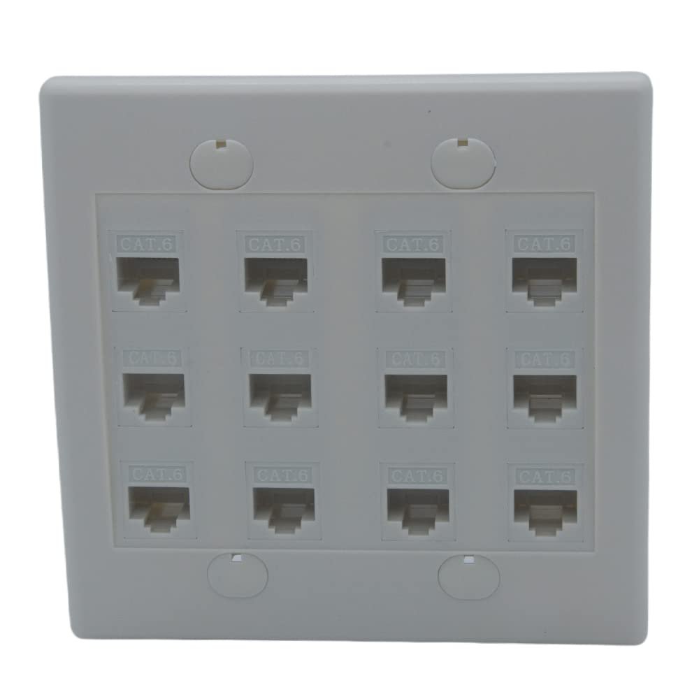 2Gang Colorful 12 Ports CAT6 RJ45 Female To Female Wall Plate (Almond)