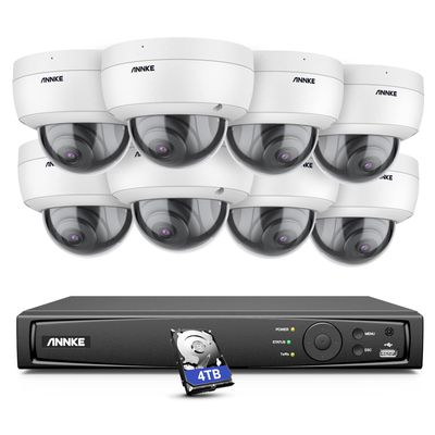 ANNKE H800 4K Security Camera System w/AI Human Vehicle Detection, 8MP 8CH NVR with 4TB HDD and 8X PoE Dome 4K Cameras w/Audio Recording, IP67 Weatherproof, 120dB WDR, 100ft EXIR Night Vision