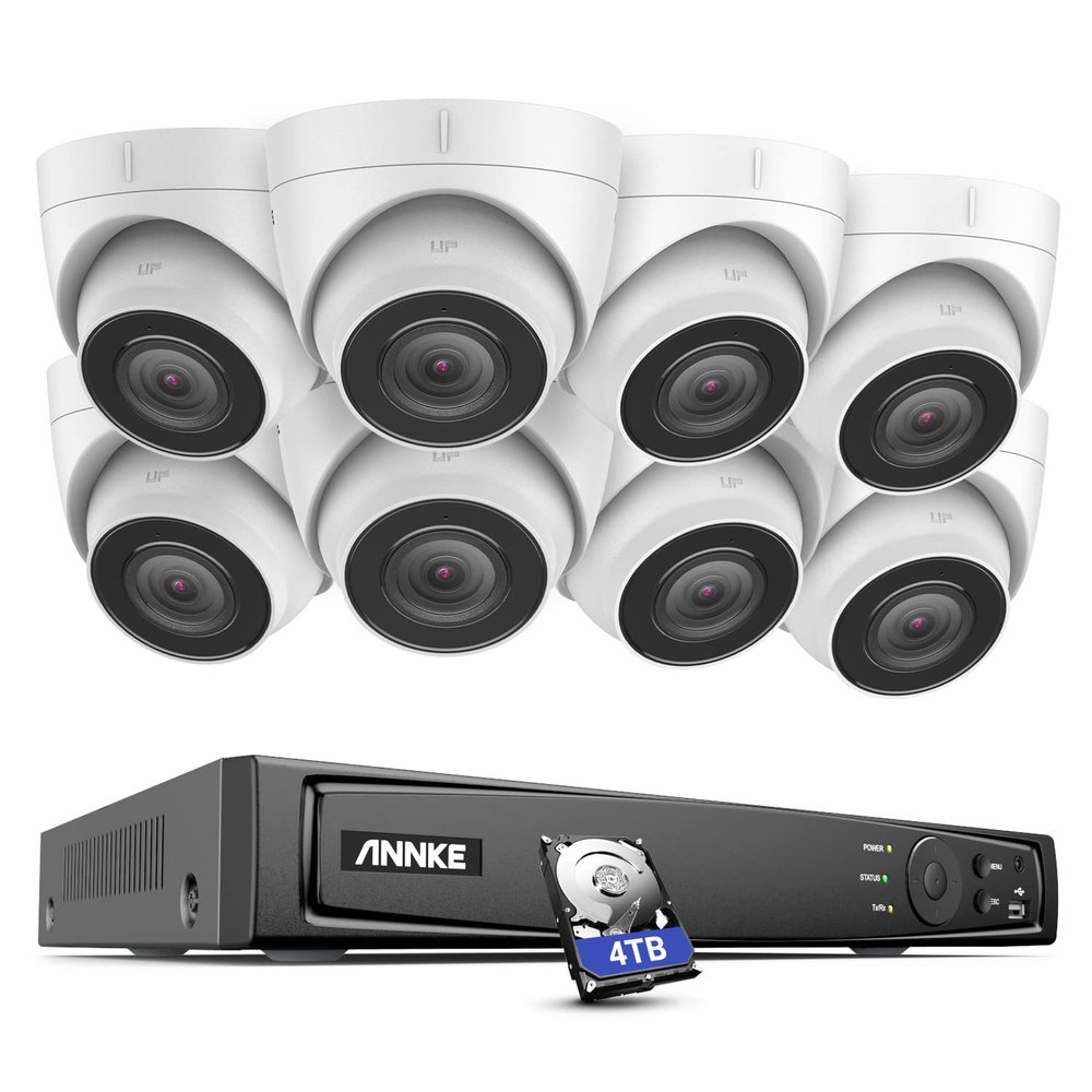 ANNKE H800 4K Security Camera System w/AI Human Vehicle Detection, 8MP 8CH NVR with 4TB HDD and 8X PoE Turret 4K Cameras w/Audio Recording, IP67 Weatherproof, 120dB WDR, 100ft EXIR Night Vision