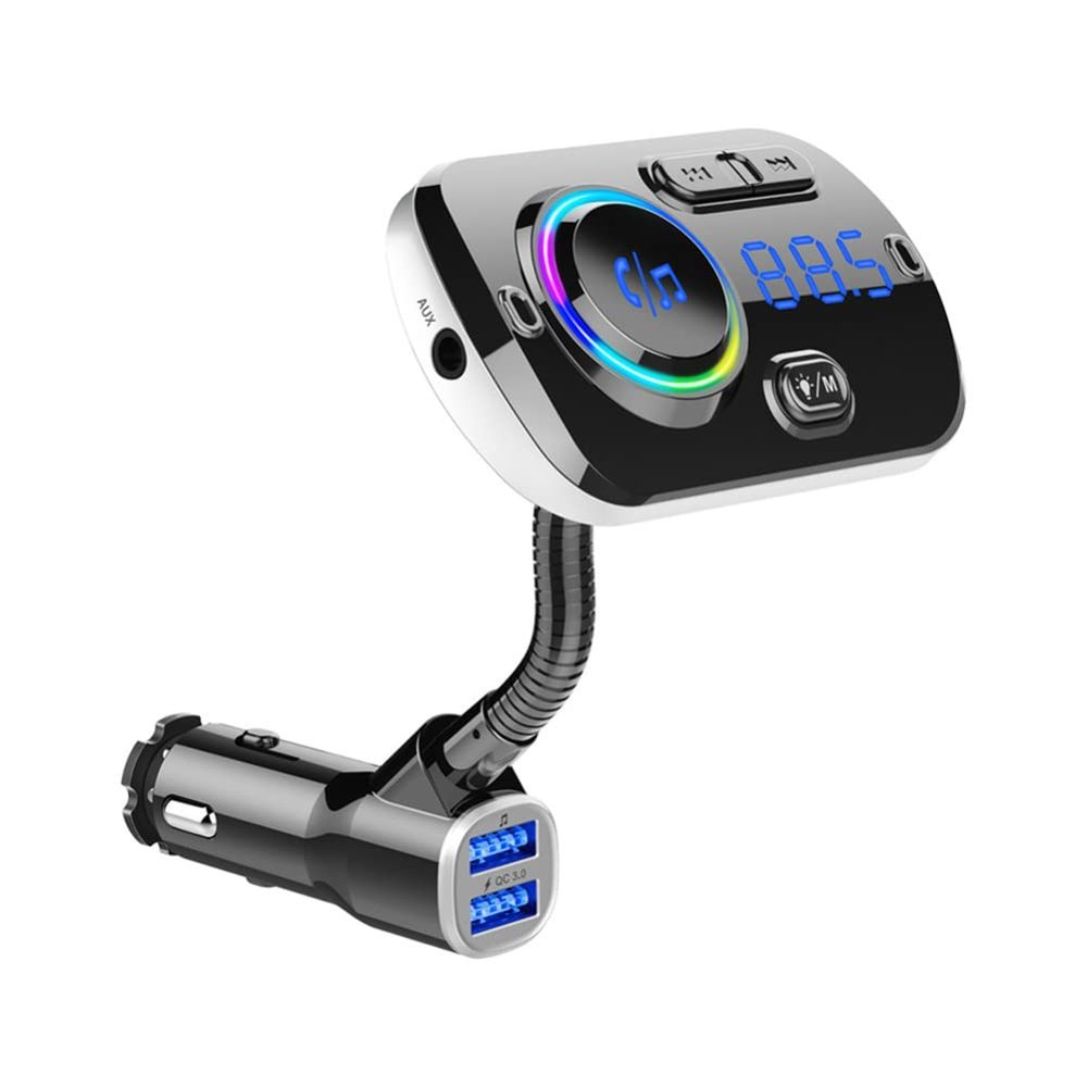 Bluetooth FM Transmitter for Car, Car Bluetooth Adapter Support Connection of Dual Phones, QC3.0 Quick Charging, Hands Free Calling, Hi-Fi Music