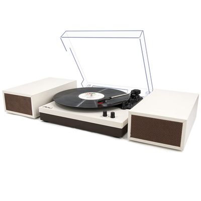 LP&No.1 Wireless Turntable with Stereo Bookshelf Speakers, Retro Record Player with Wireless Playback, 3 Speed Belt-Drive Vintage Turntable with Auto Off, Milk White