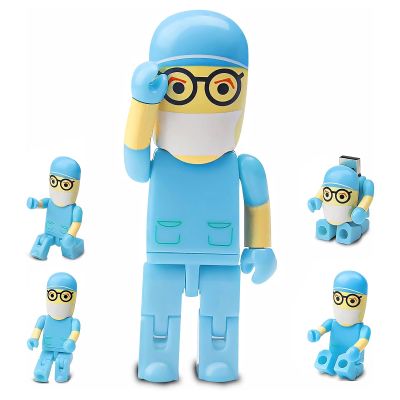 USB Flash Drive 64GB Cartoon Doctor Model USB Drive Thumb Drives USB 2.0 Memory Stick for External Data Storage, Blue