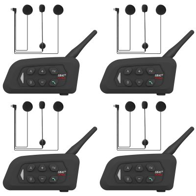GaiRen V4 Plus Motorcycle Bluetooth Helmet Intercom Headset, 4 Rides Group Communication System for Motorcycling Soccer Referees Skiing ATV/Off Road (4 Pack)