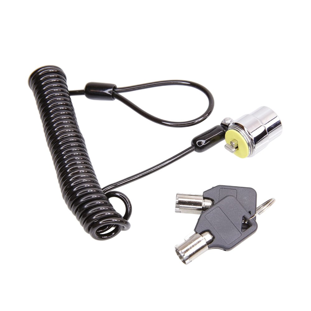 CamDesign Computer Security Lock and Metal Cable with 2 Keys for Laptop PC DVD Player, 12 Inch Black Coiled Cable Extends to 39 Inch, Steel Notebook Lock with Anti Scratch T-Bar Locking Mechanism