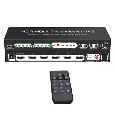 2.1 HDMI Matrix 4x2 8K @ 30HZ 60HZ 4K@ 60HZ 120HZ HDR ARC/CEC Switch Splitter 4 in 2 Out Optical SPDIF 5.1CH + RCA Stereo Audio Extractor HDMI Switcher