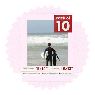 Poster Palooza Pack of Ten 11x14 Mats Bevel Cut for 9x12 Photos - Acid Free Soft Pink Precut Matboards for Pictures, Photos, Framing - 4-ply Thickness