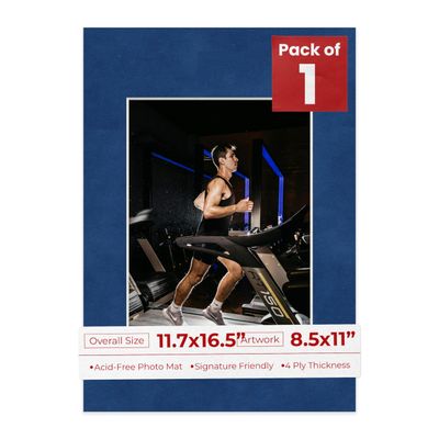 11.7x16.5 Mat Bevel Cut for 8.5x11 Photos - Acid Free Brooke Blue Suede Precut Matboard With Backing Board and Crystal Clear, Self Seal Photo Mat Bag - For Pictures, Photos, Framing - 4-ply Thickness
