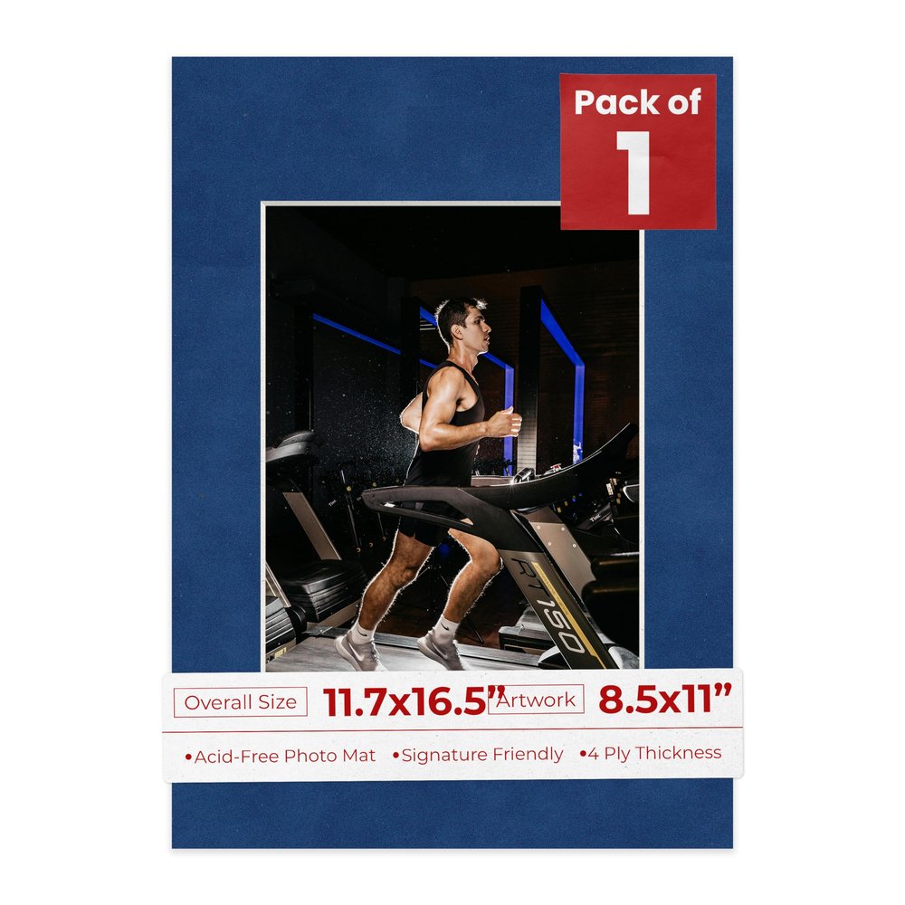 11.7x16.5 Mat Bevel Cut for 8.5x11 Photos - Acid Free Brooke Blue Suede Precut Matboard With Backing Board and Crystal Clear, Self Seal Photo Mat Bag - For Pictures, Photos, Framing - 4-ply Thickness
