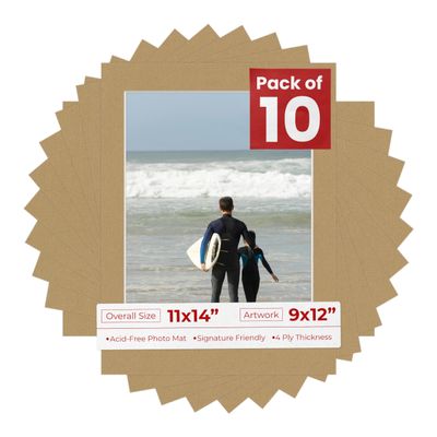 Poster Palooza Pack of Ten 11x14 Mats Bevel Cut for 9x12 Photos - Acid Free Rattan Beige Precut Matboards for Pictures, Photos, Framing - 4-ply Thickness