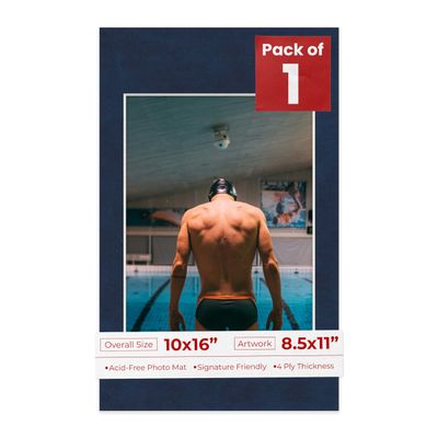 10x16 Mat Bevel Cut for 8.5x11 Photos - Acid Free Navy Suede Precut Matboard With Backing Board and Crystal Clear, Self Seal Photo Mat Bag - For Pictures, Photos, Framing - 4-ply Thickness