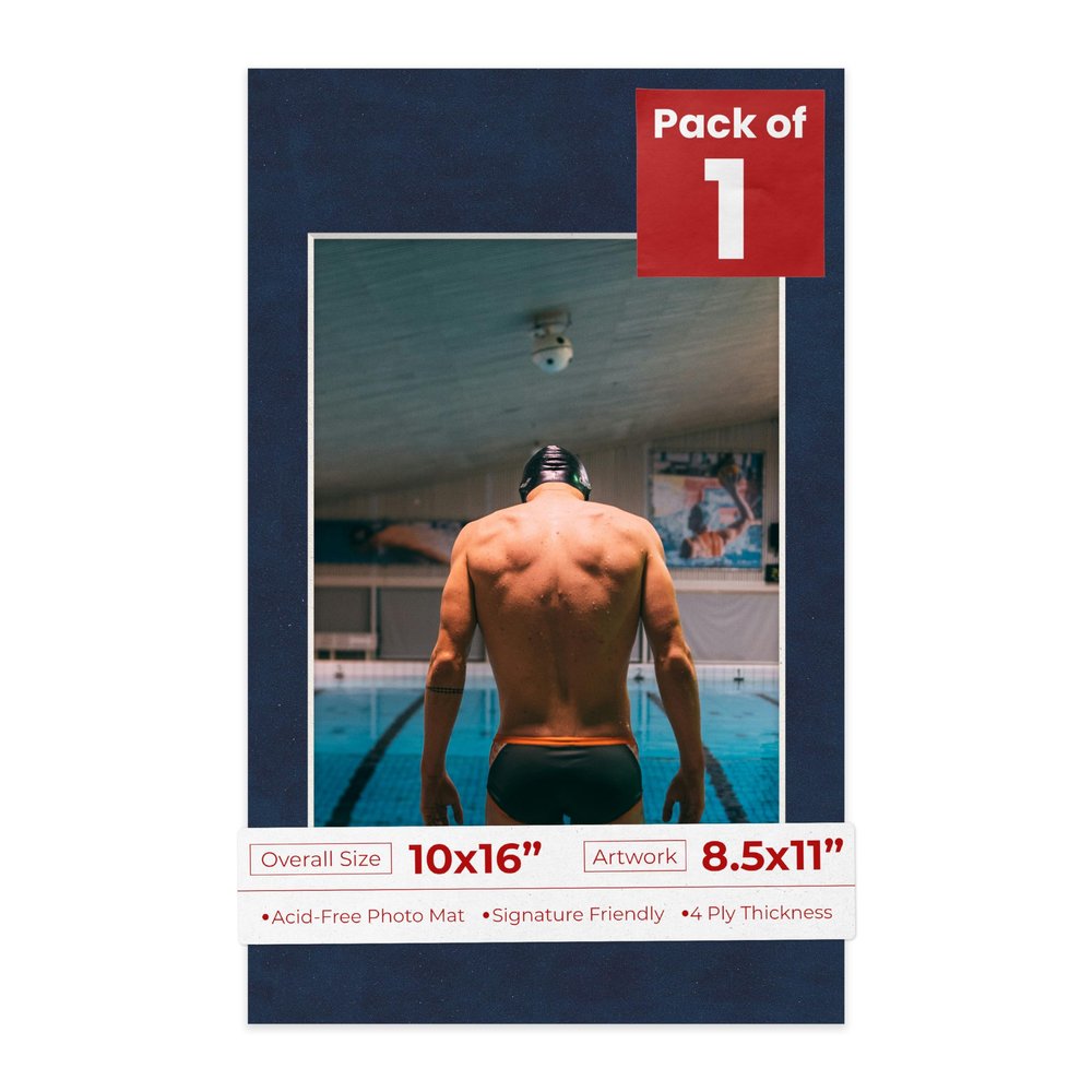 10x16 Mat Bevel Cut for 8.5x11 Photos - Acid Free Navy Suede Precut Matboard With Backing Board and Crystal Clear, Self Seal Photo Mat Bag - For Pictures, Photos, Framing - 4-ply Thickness