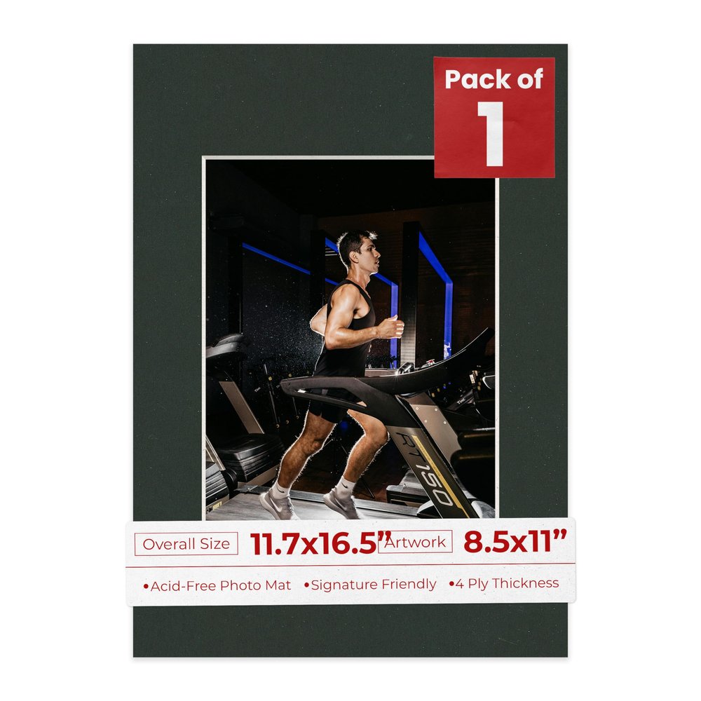 11.7x16.5 Mat Bevel Cut for 8.5x11 Photos - Acid Free Textured Black Precut Matboard With Backing Board and Crystal Clear, Self Seal Photo Mat Bag - For Pictures, Photos, Framing - 4-ply Thickness