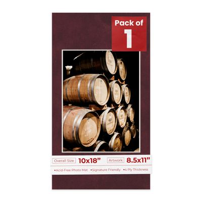 10x18 Mat Bevel Cut for 8.5x11 Photos - Acid Free Dark Red Suede Precut Matboard With Backing Board and Crystal Clear, Self Seal Photo Mat Bag - For Pictures, Photos, Framing - 4-ply Thickness