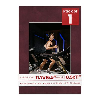 11.7x16.5 Mat Bevel Cut for 8.5x11 Photos - Acid Free Dark Red Suede Precut Matboard With Backing Board and Crystal Clear, Self Seal Photo Mat Bag - For Pictures, Photos, Framing - 4-ply Thickness