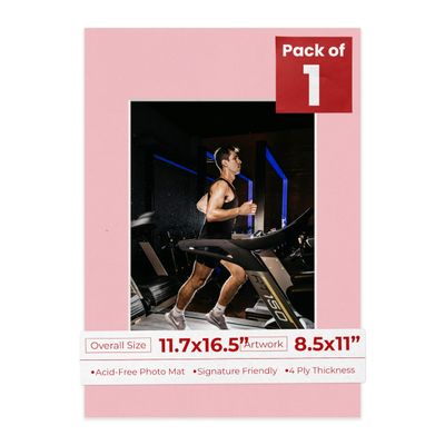 11.7x16.5 Mat Bevel Cut for 8.5x11 Photos - Acid Free Pink Precut Matboard With Backing Board and Crystal Clear, Self Seal Photo Mat Bag - For Pictures, Photos, Framing - 4-ply Thickness