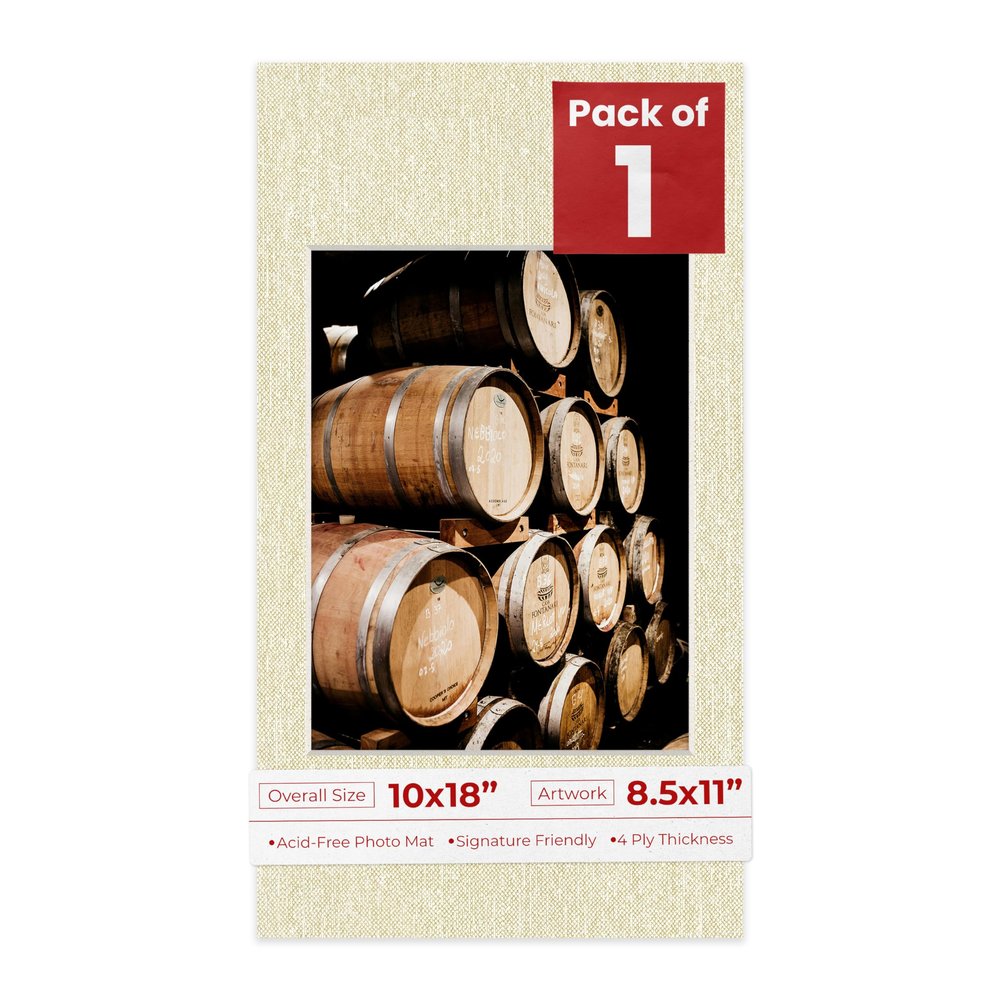 Poster Palooza 10x18 Mat Bevel Cut for 8.5x11 Photos - Acid Free Fresh Linen Canvas Precut Matboard - For Pictures, Photos, Framing - 4-ply Thickness