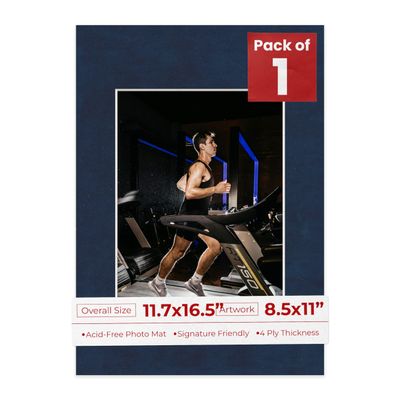 11.7x16.5 Mat Bevel Cut for 8.5x11 Photos - Acid Free Navy Suede Precut Matboard With Backing Board and Crystal Clear, Self Seal Photo Mat Bag - For Pictures, Photos, Framing - 4-ply Thickness