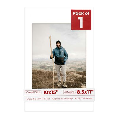 Poster Palooza 10x15 Mat Bevel Cut for 8.5x11 Photos - Acid Free Golf Ball Texture Precut Matboard - For Pictures, Photos, Framing - 4-ply Thickness