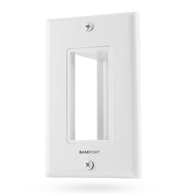 BASEPORT Recessed Cable Wall Plate for Behind Wall Cable Management - White Wall Plate Cable Pass Through with Low Voltage Mounting Bracket to Hide TV Cords for Wall Mount TV, Side Opening, 1 pack