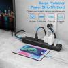 2 Pack Power Strip Surge Protector-5 Widely Spaced Outlets 3 USB Ports(1 USB C Port),1250W/10A with 5Ft Extension Cord, Power Strips with Surge Protection, Wall Mount for Home Office,Black view 2