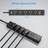 2 Pack Power Strip Surge Protector-5 Widely Spaced Outlets 3 USB Ports(1 USB C Port),1250W/10A with 5Ft Extension Cord, Power Strips with Surge Protection, Wall Mount for Home Office,Black view 4