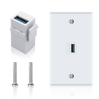 Poyiccot USB 3.0 Wall Plate, 1Port USB 3.0 Keystone Jack Outlet Wall Plate for Mount Socket Face Panel Cover, Type A Female to Female Keystone Panel Cover for Charging & Data Transfer, White