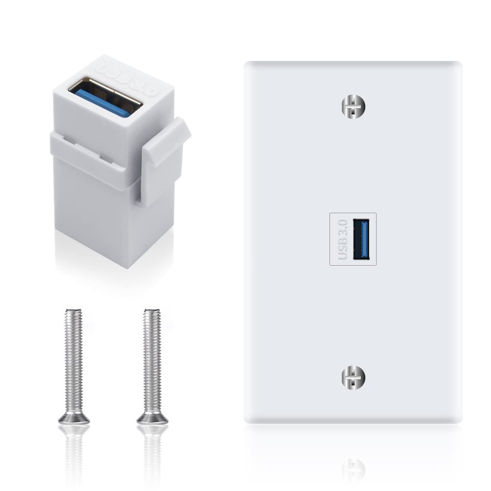 Poyiccot USB 3.0 Wall Plate, 1Port USB 3.0 Keystone Jack Outlet Wall Plate for Mount Socket Face Panel Cover, Type A Female to Female Keystone Panel Cover for Charging & Data Transfer, White