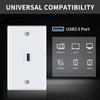 Poyiccot USB 3.0 Wall Plate, 1Port USB 3.0 Keystone Jack Outlet Wall Plate for Mount Socket Face Panel Cover, Type A Female to Female Keystone Panel Cover for Charging & Data Transfer, White view 4