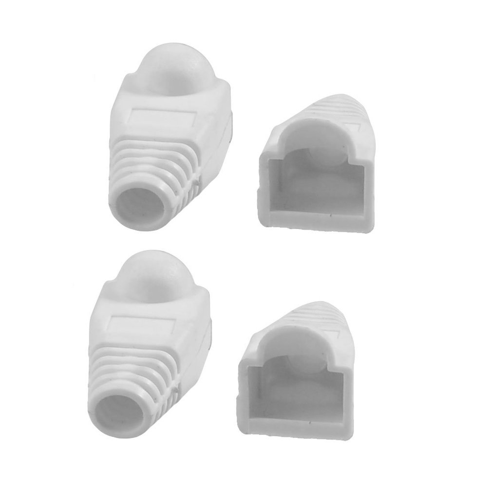 Ruilogod 4 Pcs White Plastic Network Cable Boot Cap Cover for RJ-45 Connectors