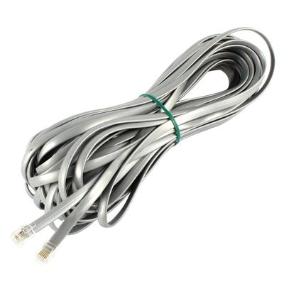 Ruilogod 15M 50ft RJ12 6P6C Male Flat Telephone Line Cable Cord Gray