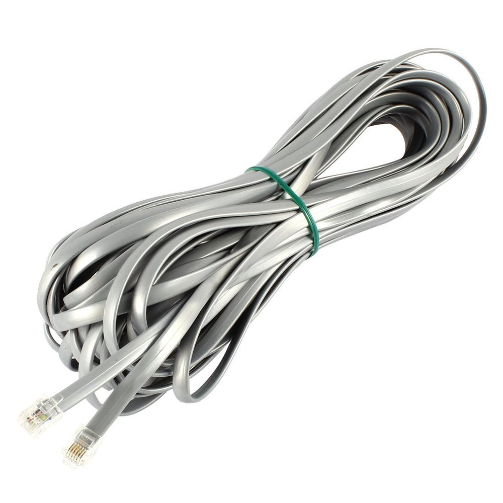 Ruilogod 15M 50ft RJ12 6P6C Male Flat Telephone Line Cable Cord Gray