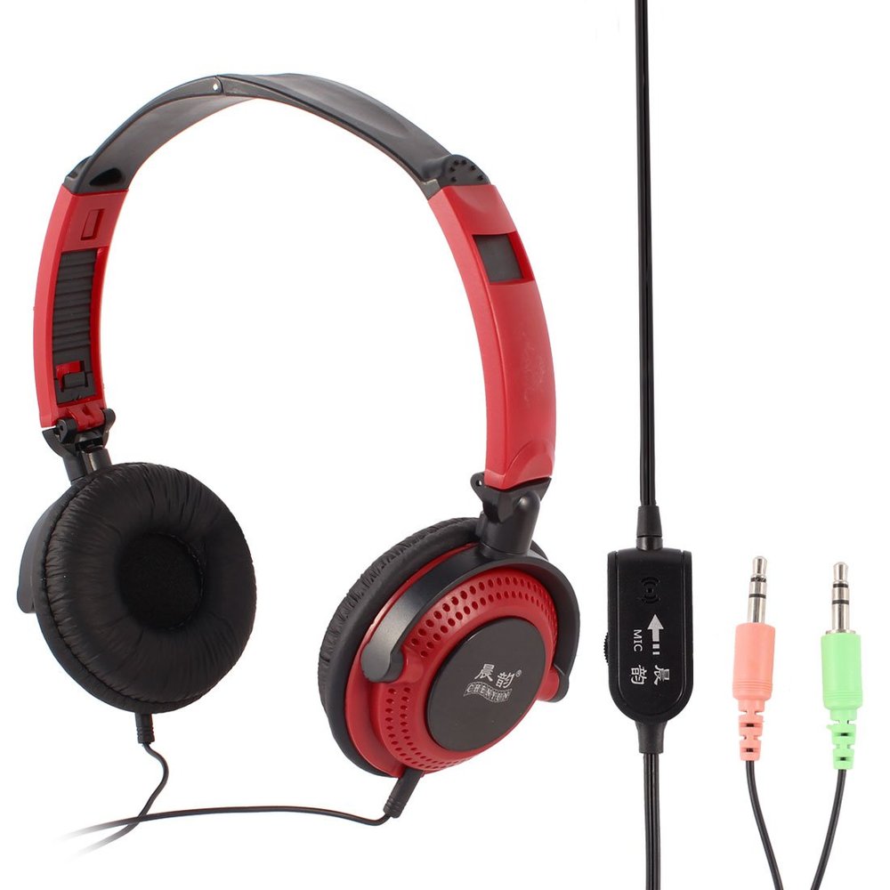 Ruilogod Black Red 2M 6.6Ft Cable Dual 3.5mm Connector Foldable Stereo Headphones Earphones