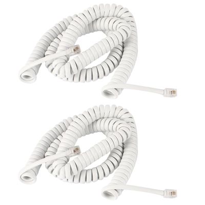 Ruilogod 2 Pcs RJ9 4P4C Coiled Stretchy Telephone Handsets Cable White 5M