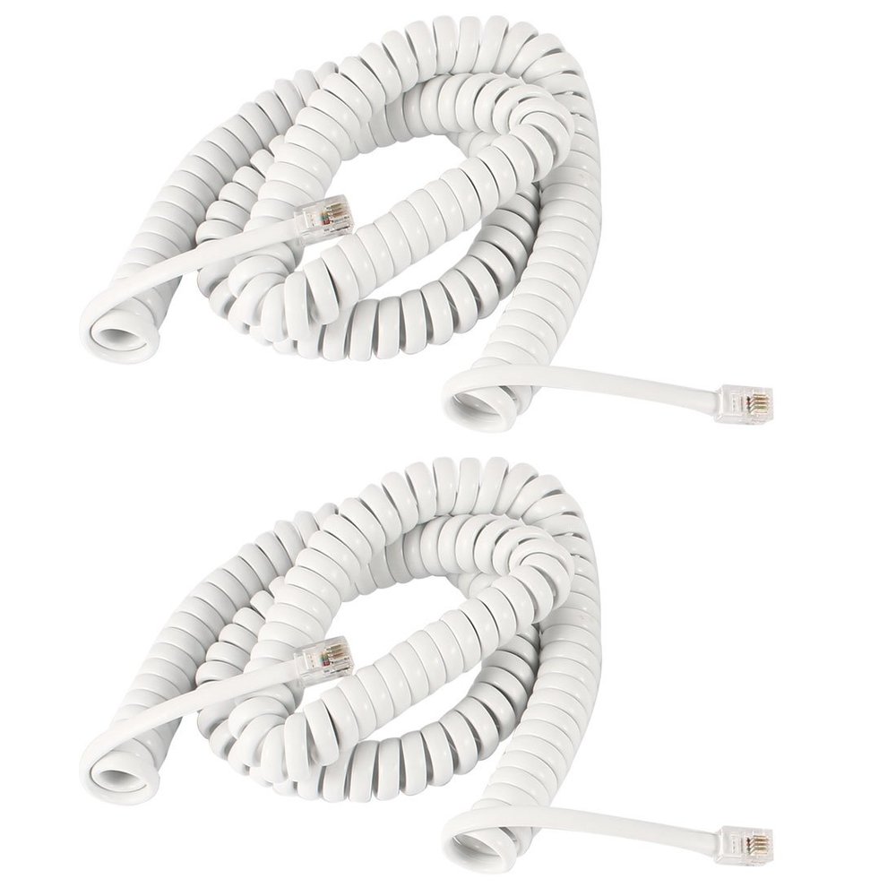 Ruilogod 2 Pcs RJ9 4P4C Coiled Stretchy Telephone Handsets Cable White 5M