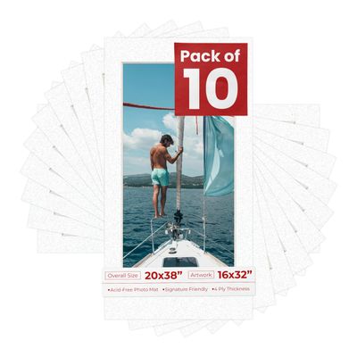 Poster Palooza Pack of TEN 20x38 Mats Bevel Cut for 16x32 Photos - Acid Free Oyster Shell White Precut Matboards For Pictures, Photos, Framing - 4-ply Thickness