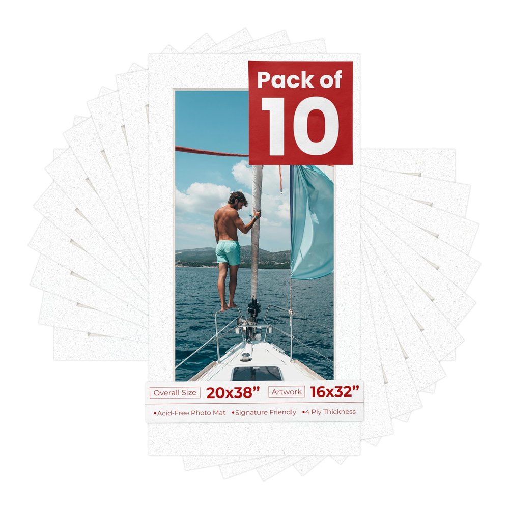 Poster Palooza Pack of TEN 20x38 Mats Bevel Cut for 16x32 Photos - Acid Free Oyster Shell White Precut Matboards For Pictures, Photos, Framing - 4-ply Thickness