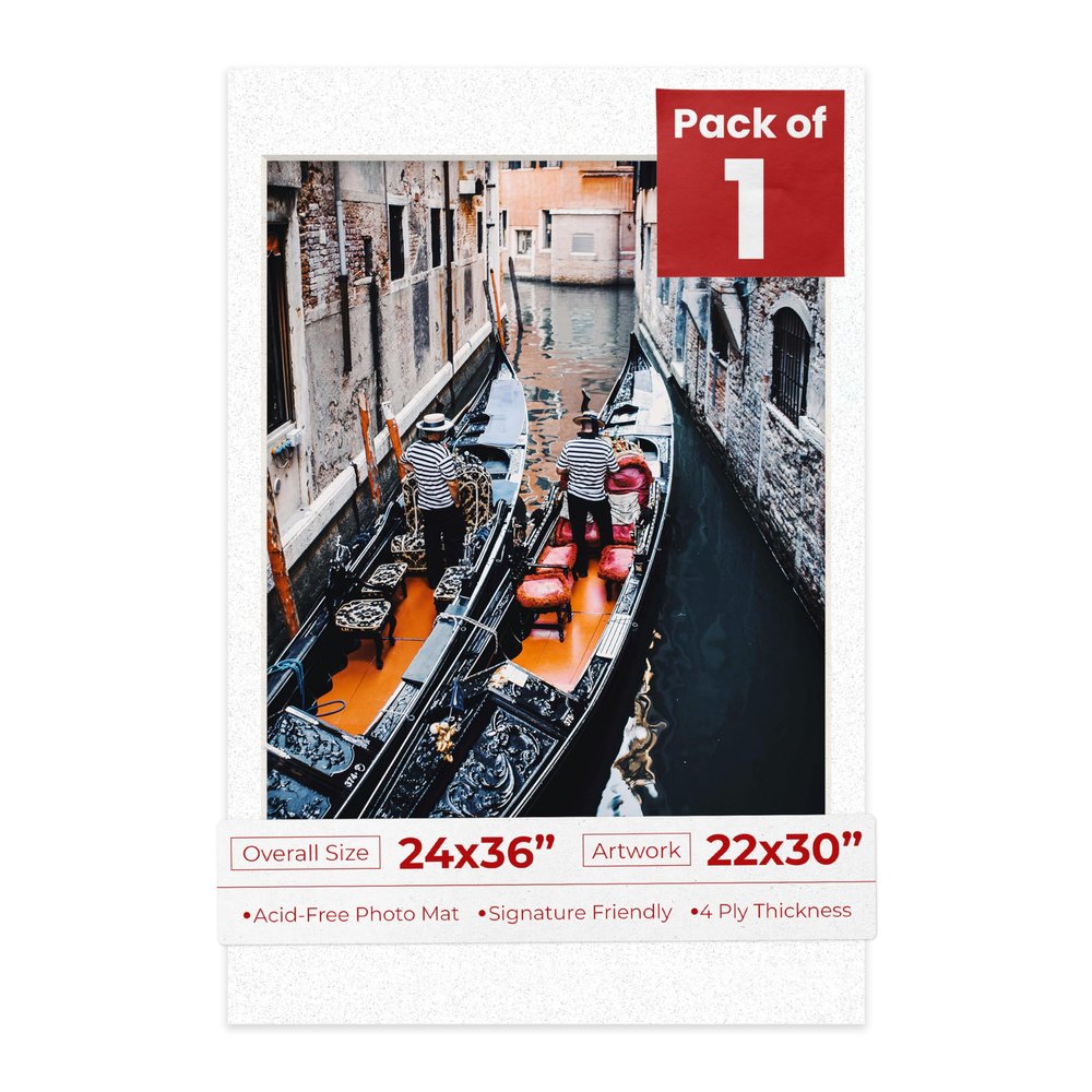 24x36 Mat Bevel Cut for 22x30 Photos - Acid Free Oyster Shell White Precut Matboard With Backing Board and Crystal Clear, Self Seal Photo Mat Bag - For Pictures, Photos, Framing - 4-ply Thickness